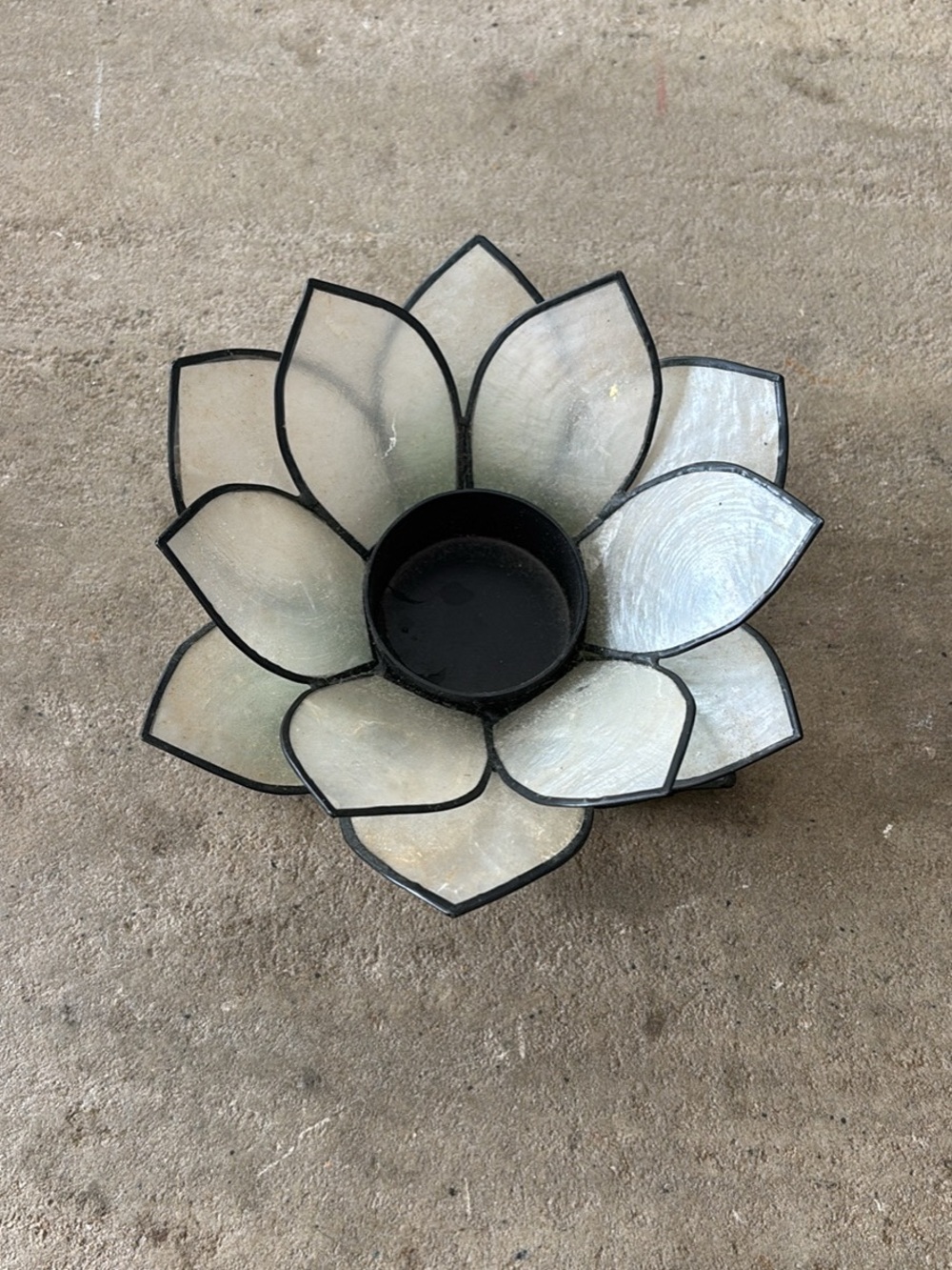 Lotus Flower Capiz Tealight Candle Holder - White 5.5” W